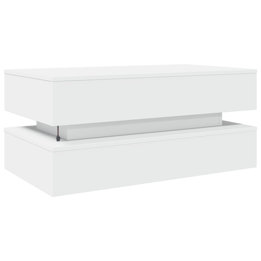 Tavolino da Soggiorno con Luci LED Bianco 90x50x40 cm