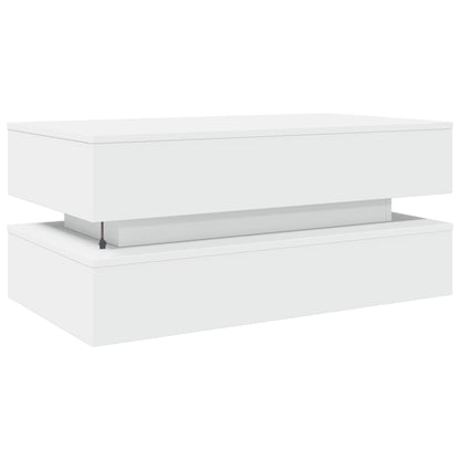 Tavolino da Soggiorno con Luci LED Bianco 90x50x40 cm