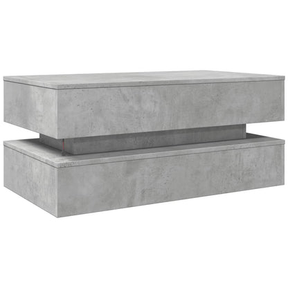 Tavolino da Soggiorno con Luci LED Grigio Cemento 90x50x40 cm