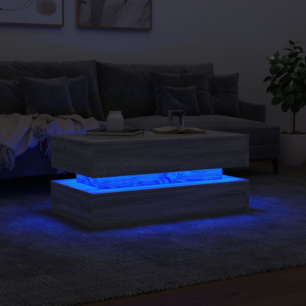 Tavolino da Soggiorno con Luci LED Grigio Sonoma 90x50x40 cm | homemem39