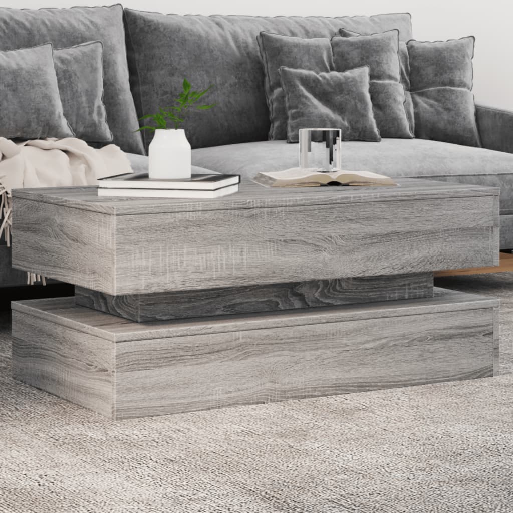 Tavolino da Soggiorno con Luci LED Grigio Sonoma 90x50x40 cm | homemem39