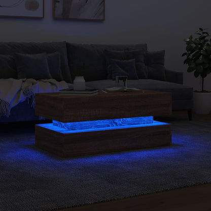 Tavolino da Soggiorno con Luci LED Rovere Marrone 90x50x40 cm | homemem39