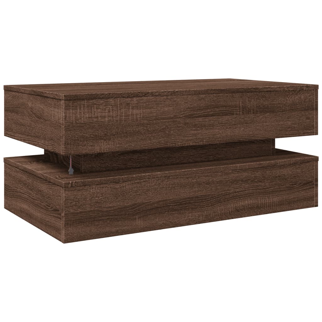 Tavolino da Soggiorno con Luci LED Rovere Marrone 90x50x40 cm | homemem39