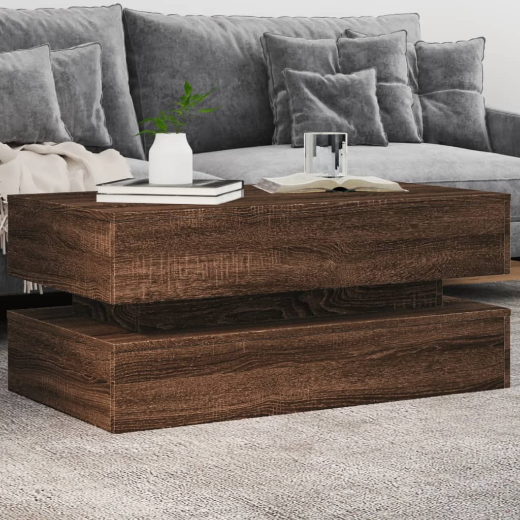 Tavolino da Soggiorno con Luci LED Rovere Marrone 90x50x40 cm | homemem39