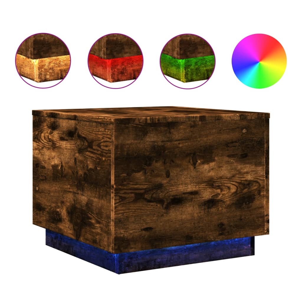 Tavolino da Soggiorno con Luci LED Rovere Sonoma 50x50x40 cm | homemem39