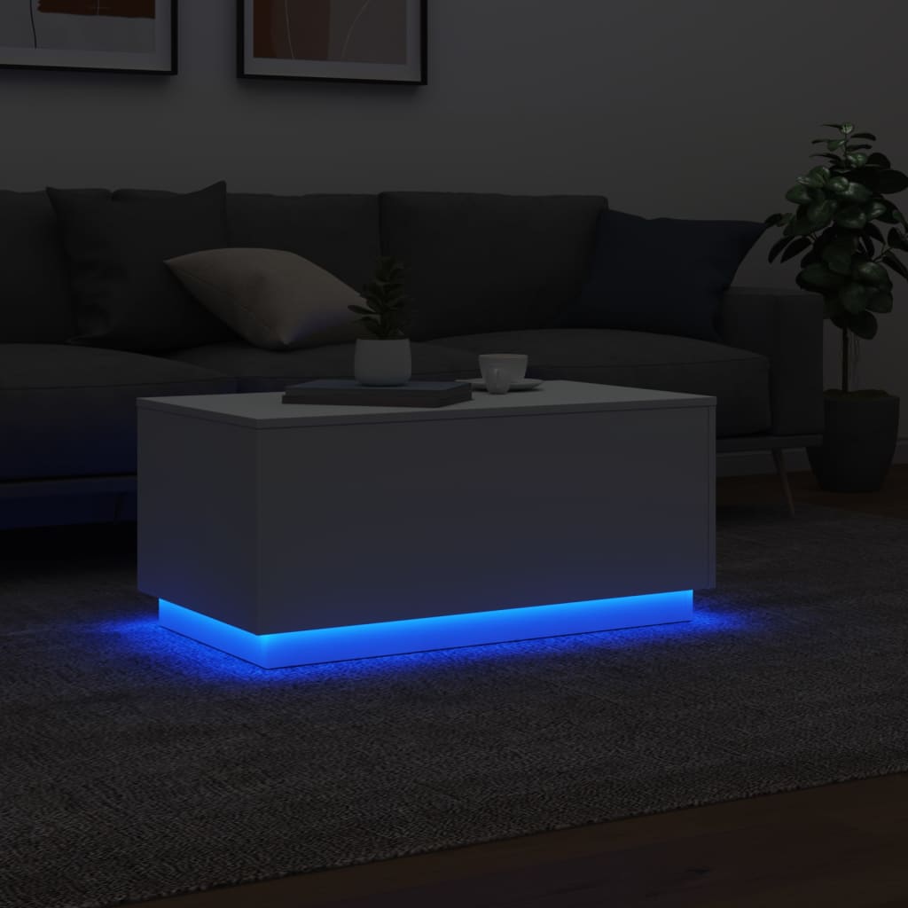 Tavolino da Soggiorno con Luci LED Bianco 90x50x40 cm | homemem39