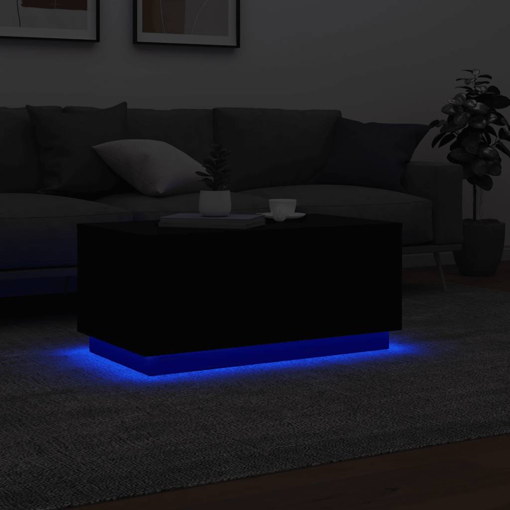 Tavolino da Soggiorno con Luci LED Nero 90x50x40 cm | homemem39