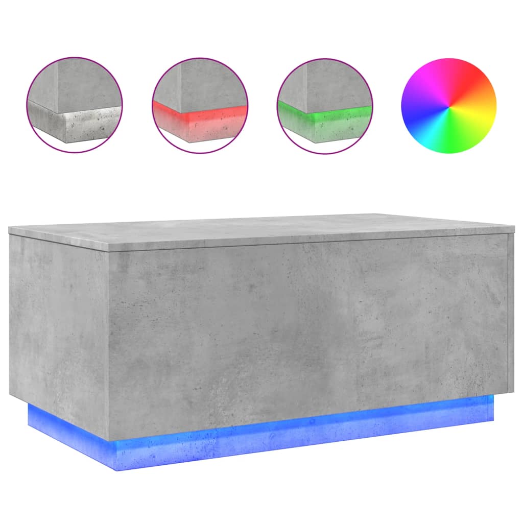 Tavolino da Soggiorno con Luci LED Grigio Cemento 90x50x40 cm | homemem39