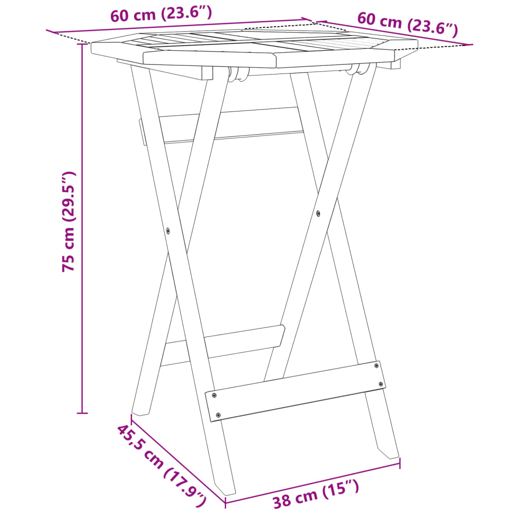 Tavolo da Giardino Pieghevole Ø60x75cm Legno Massello di Acacia - homemem39