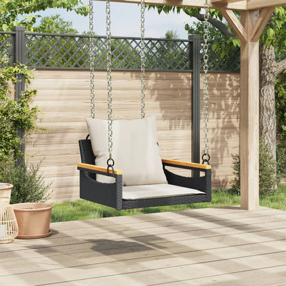 Panchina a Dondolo con Cuscini Nera 63x62x40 cm in Polyrattan - homemem39