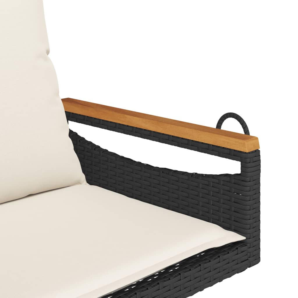 Panchina a Dondolo con Cuscini Nera 63x62x40 cm in Polyrattan - homemem39