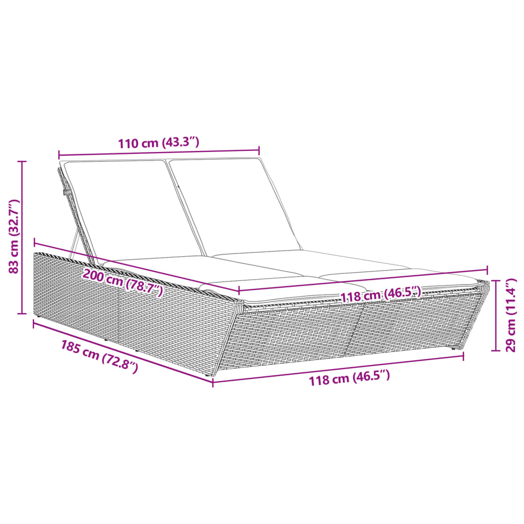 Lettino Prendisole con Cuscini Marrone in Polyrattan - homemem39