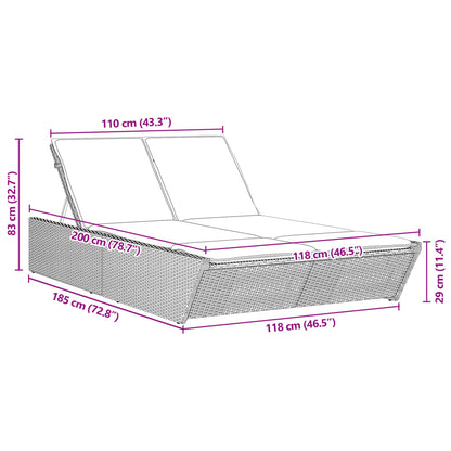 Lettino Prendisole Doppio con Cuscini Grigio in Polyrattan - homemem39