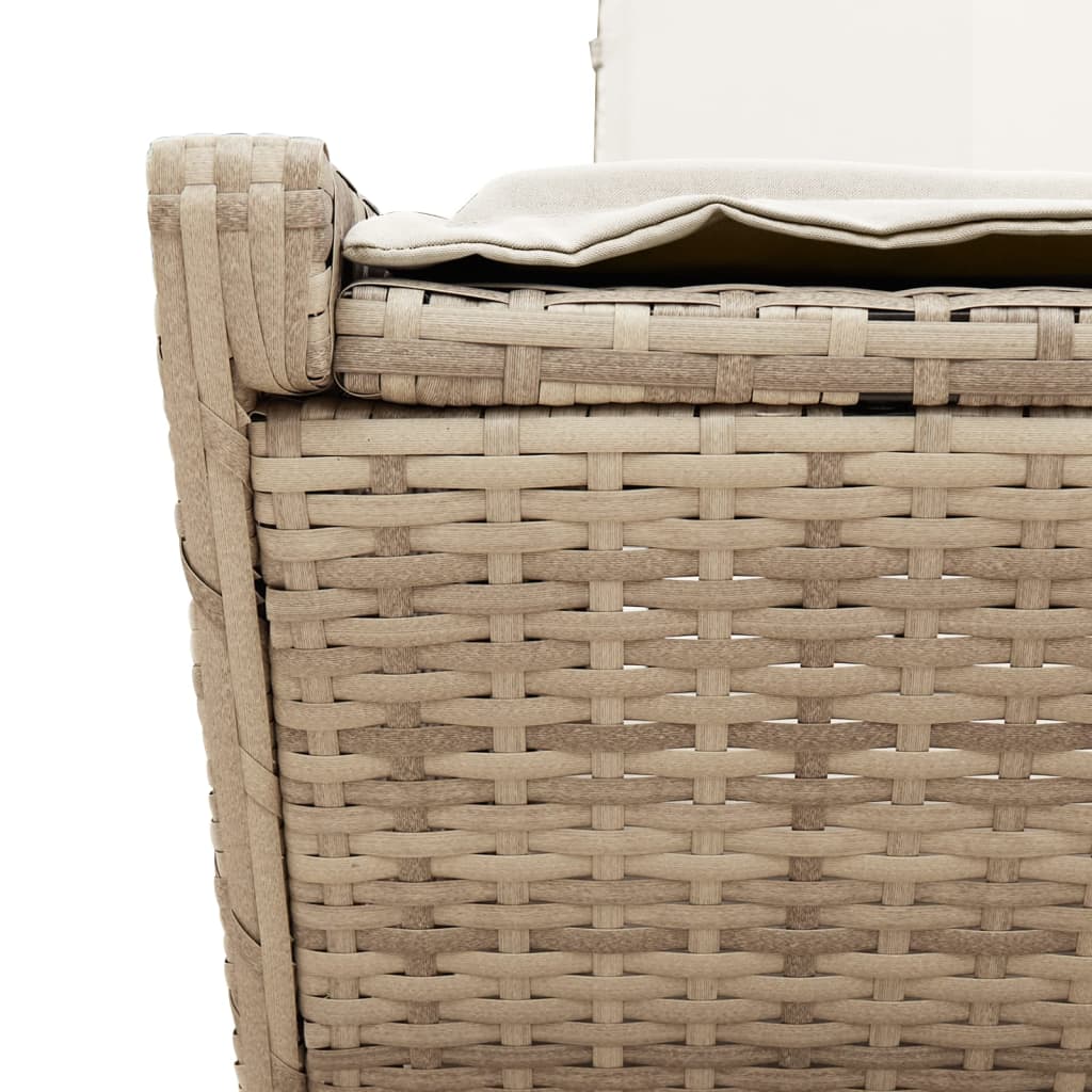 Lettino Prendisole con Cuscini Beige in Polyrattan