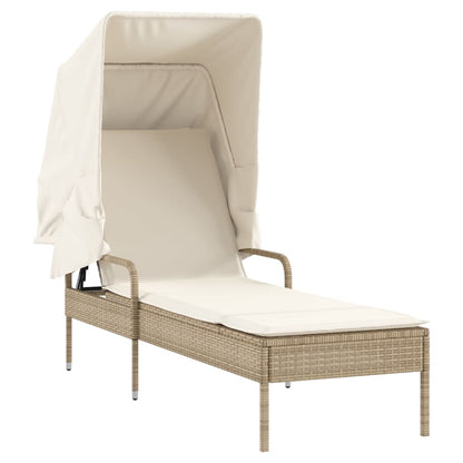 Lettino Prendisole con Baldacchino Beige in Polyrattan - homemem39