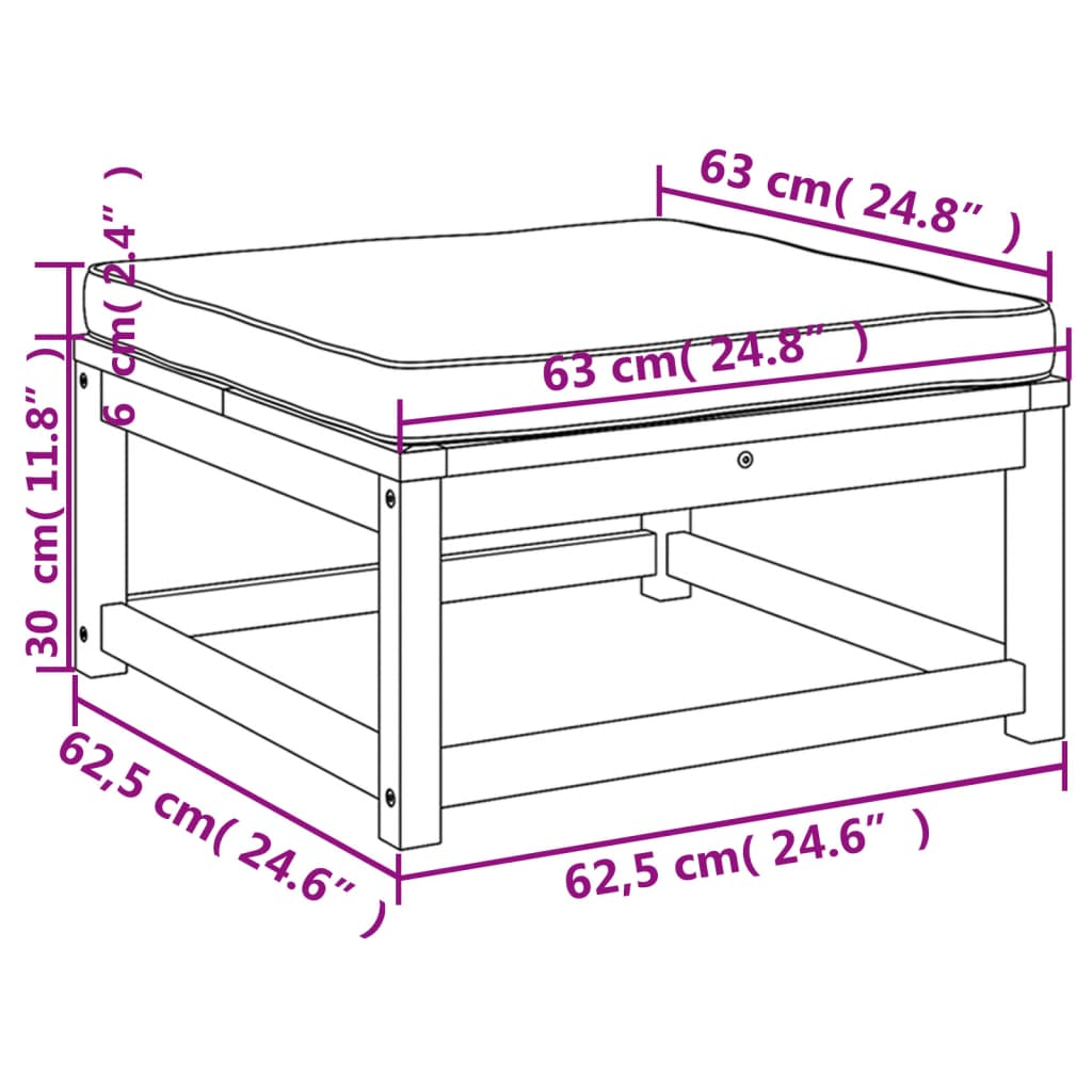 Poggiapiedi da Giardino con Cuscini in Legno Massello di Acacia - homemem39