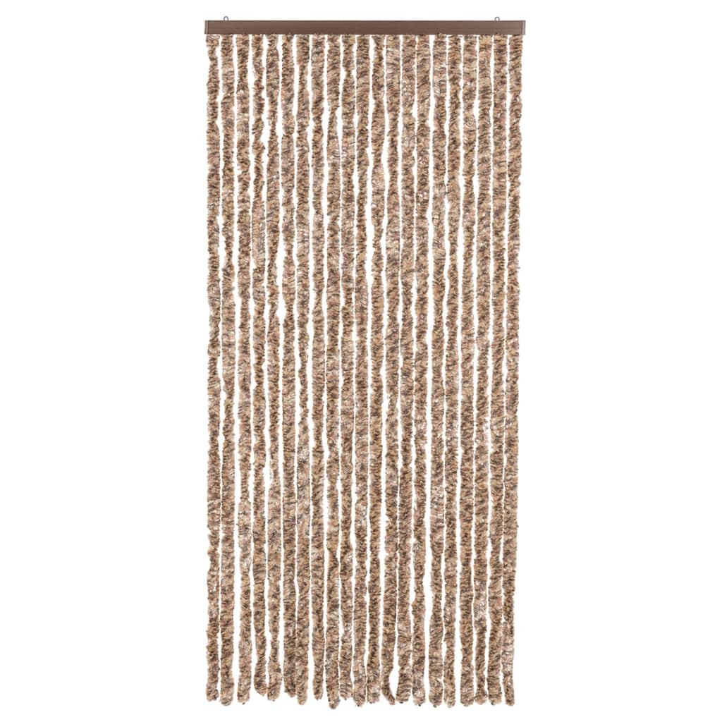 Beige and Dark Brown Fly Curtain 100x220 cm in Chenille