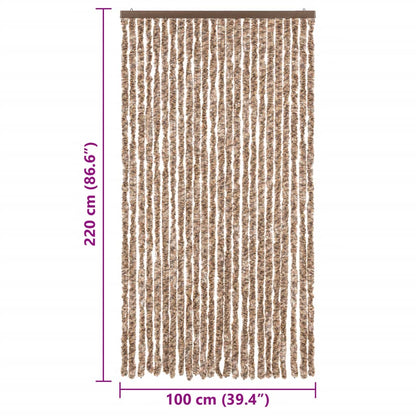 Beige and Dark Brown Fly Curtain 100x220 cm in Chenille