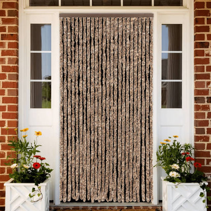 Beige and Dark Brown Fly Curtain 100x220 cm in Chenille