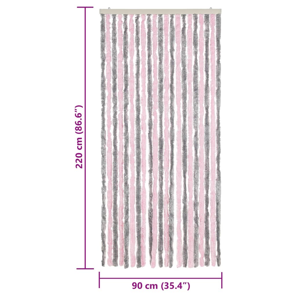 Tenda Antimosche Grigio Argento e Rosa 90x220 cm in Ciniglia - homemem39