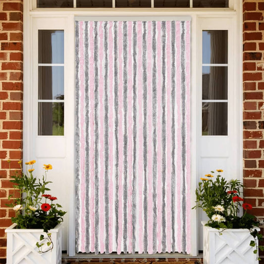 Tenda Antimosche Grigio Argento e Rosa 100x230 cm in Ciniglia