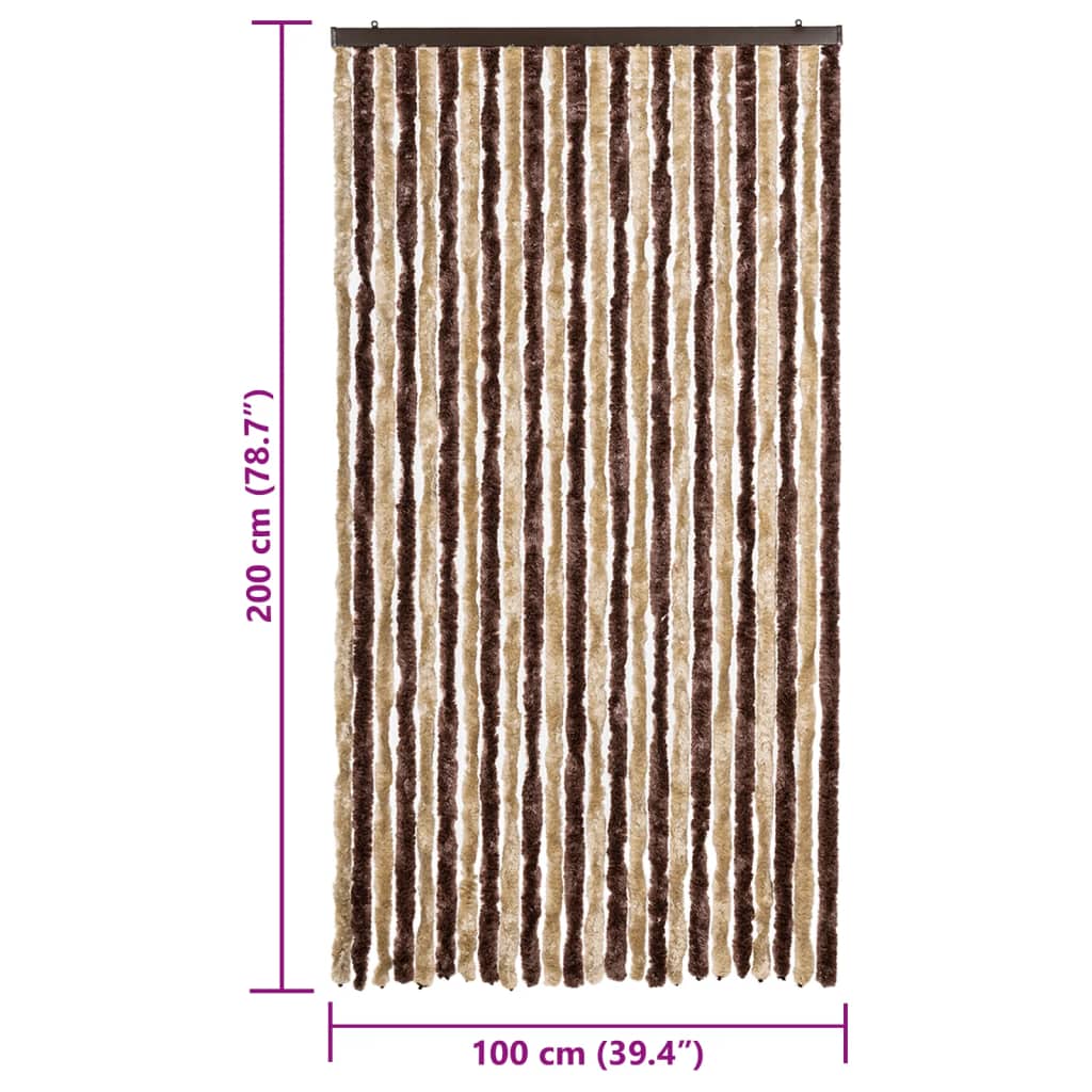 Tenda Antimosche Beige e Marrone Chiaro 100x200 cm in Ciniglia