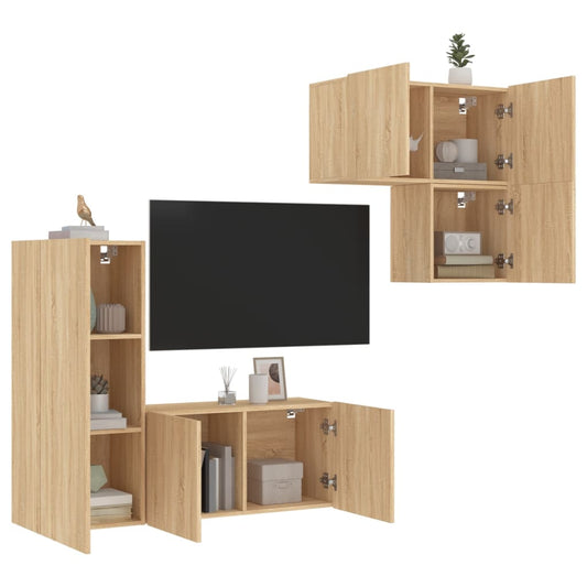 Mobili TV a Muro 4pz Rovere Sonoma in Legno Multistrato