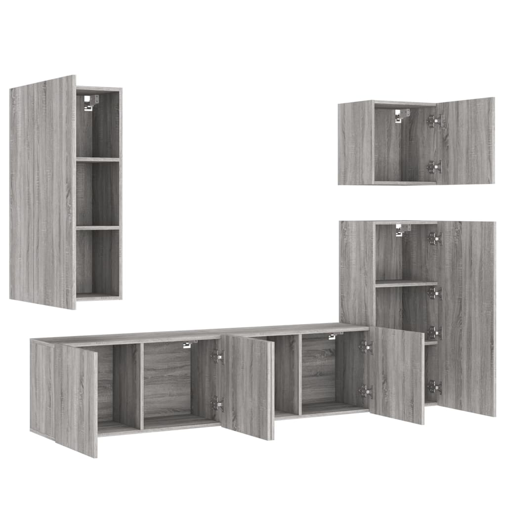 Mobili TV a Muro 5pz Grigio Sonoma in Legno Multistrato