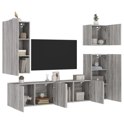 Mobili TV a Muro 5pz Grigio Sonoma in Legno Multistrato