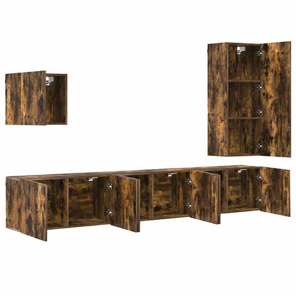Mobili TV a Muro 5pz Rovere Fumo in Legno Multistrato