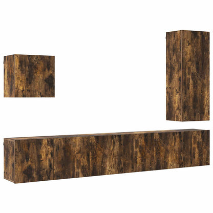 Mobili TV a Muro 5pz Rovere Fumo in Legno Multistrato