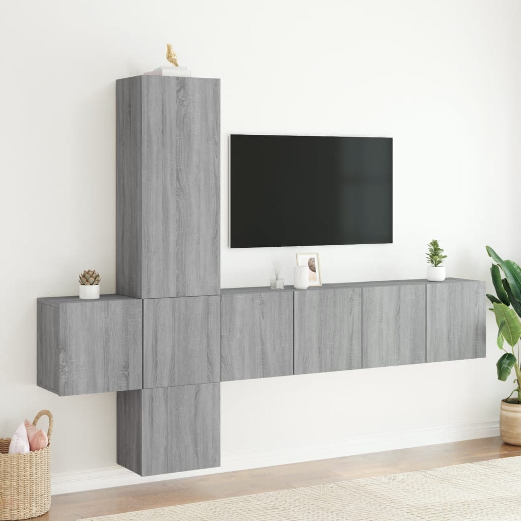 Mobili TV a Muro 5pz Grigio Sonoma in Legno Multistrato