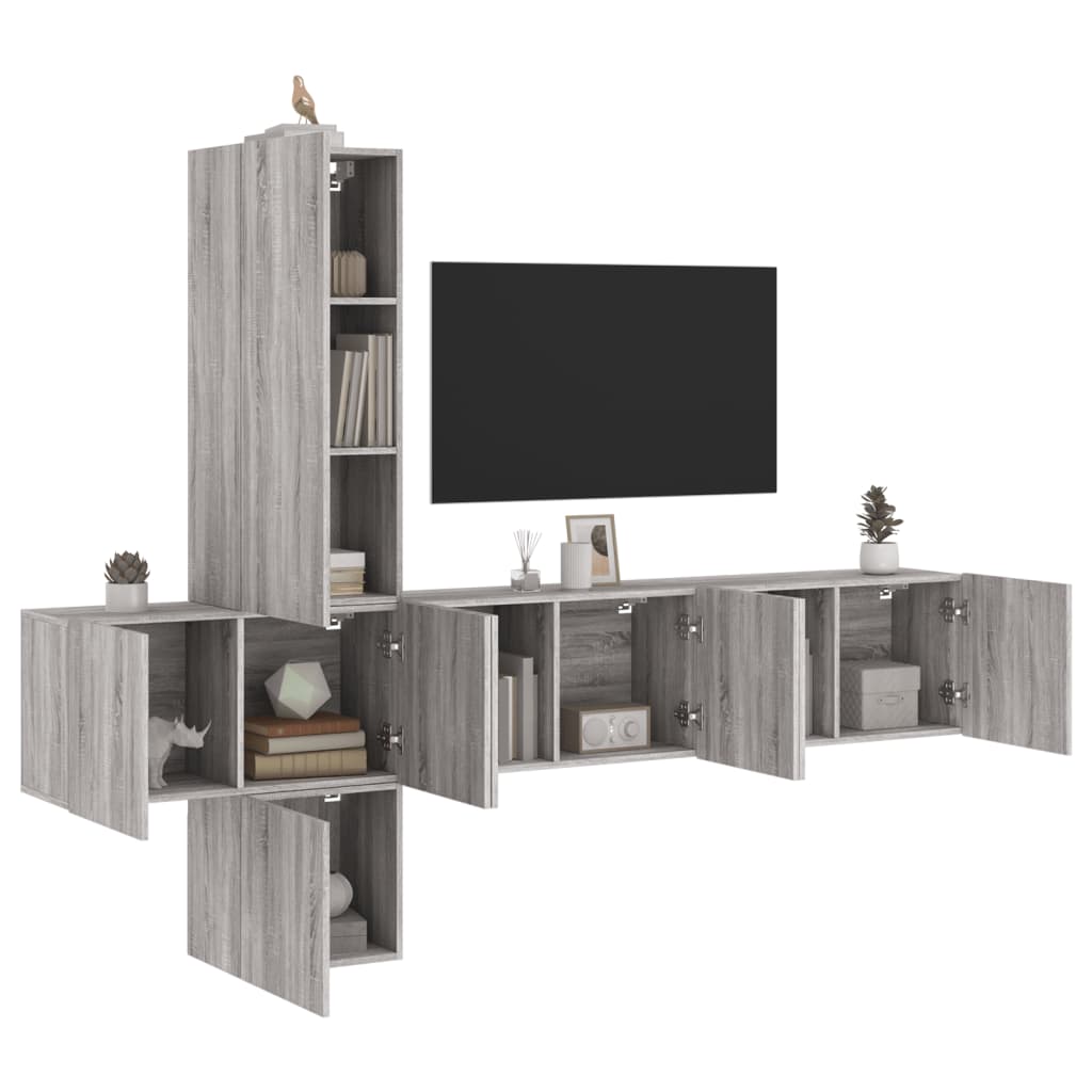 Mobili TV a Muro 5pz Grigio Sonoma in Legno Multistrato