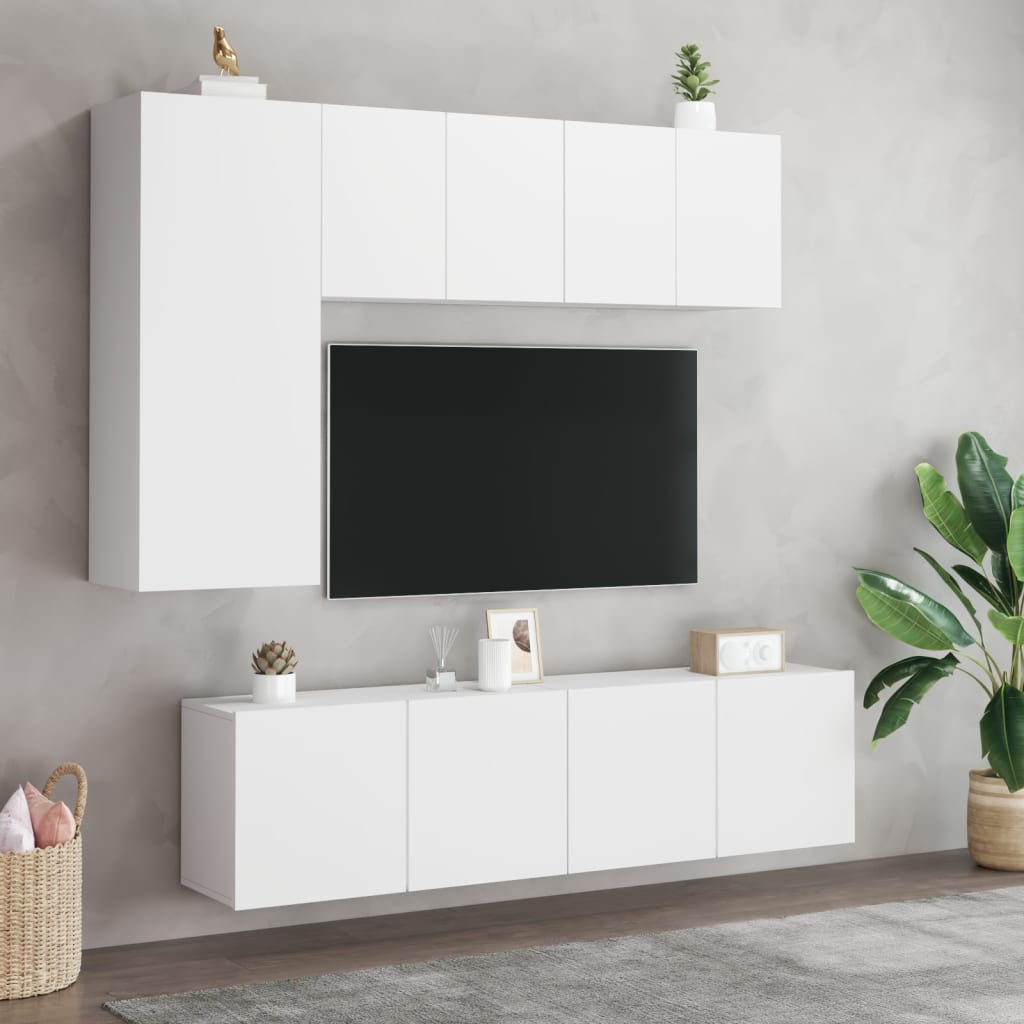 Mobili TV a Muro 5pz Bianchi in Legno Multistrato