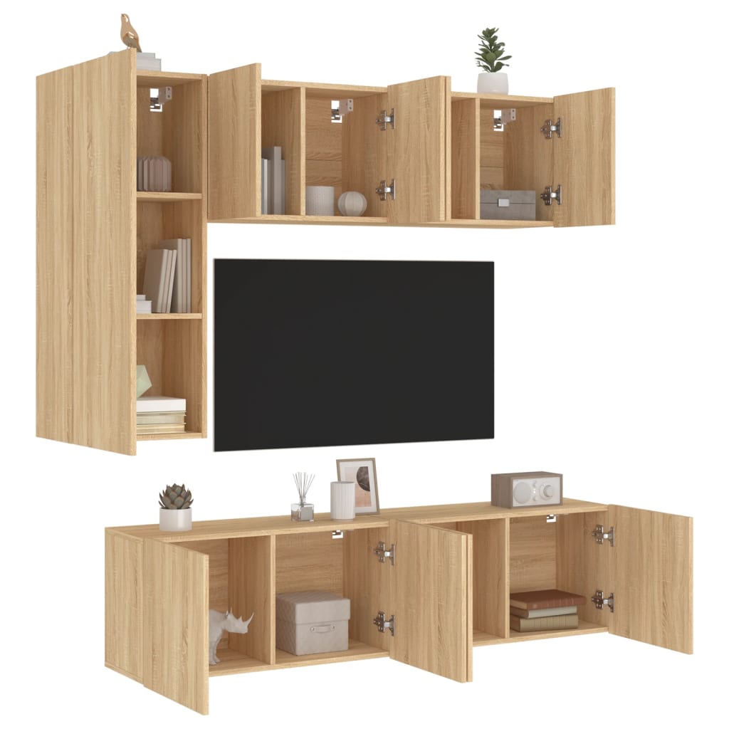 Mobili TV a Muro 5pz Rovere Sonoma in Legno Multistrato