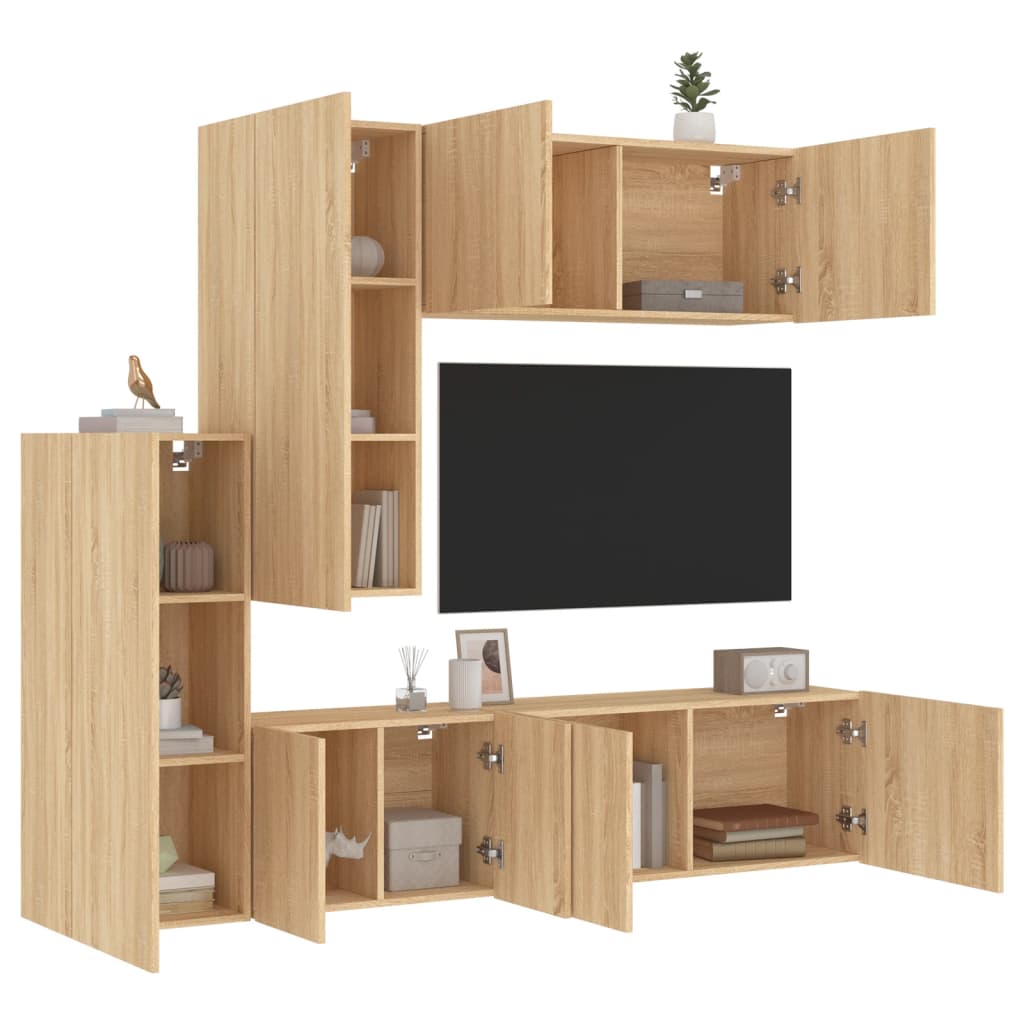 Mobili TV a Muro 5pz Rovere Sonoma in Legno Multistrato