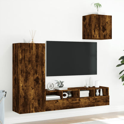 Mobili TV a Muro 4pz Rovere Fumo in Legno Multistrato