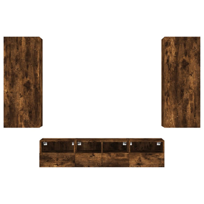 Mobili TV a Muro 5pz Rovere Fumo in Legno Multistrato