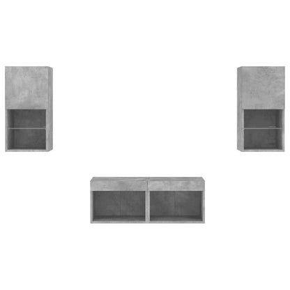 Mobili TV a Muro 4pz con Luci LED Grigio Cemento