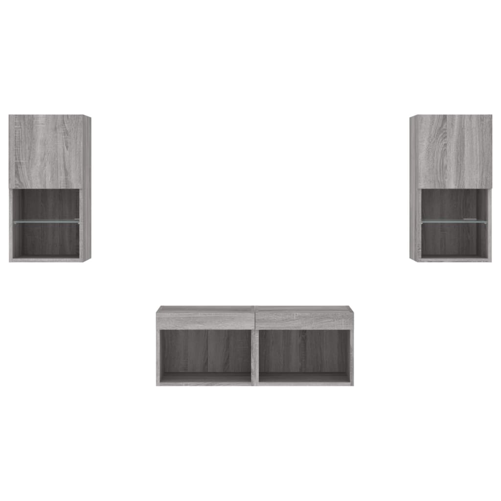 Mobili TV a Muro 4pz con Luci LED Grigio Sonoma