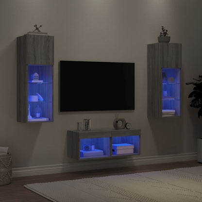 Mobili TV a Muro 4pz con Luci LED Grigio Sonoma