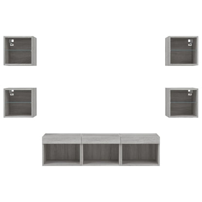 Mobili TV a Muro con LED 7pz Grigio Sonoma Legno Multistrato - homemem39