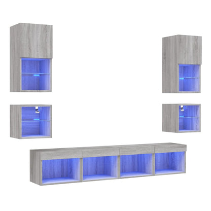 Mobili TV a Muro con LED 8pz Grigio Sonoma Legno Multistrato