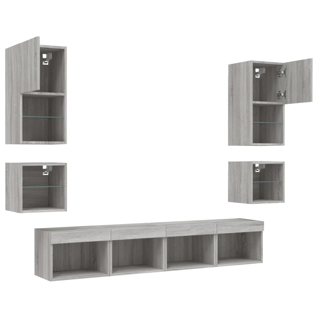 Mobili TV a Muro con LED 8pz Grigio Sonoma Legno Multistrato