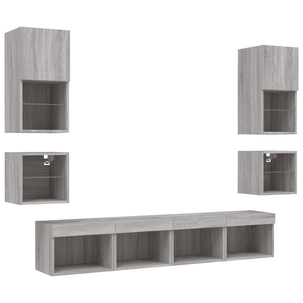 Mobili TV a Muro con LED 8pz Grigio Sonoma Legno Multistrato