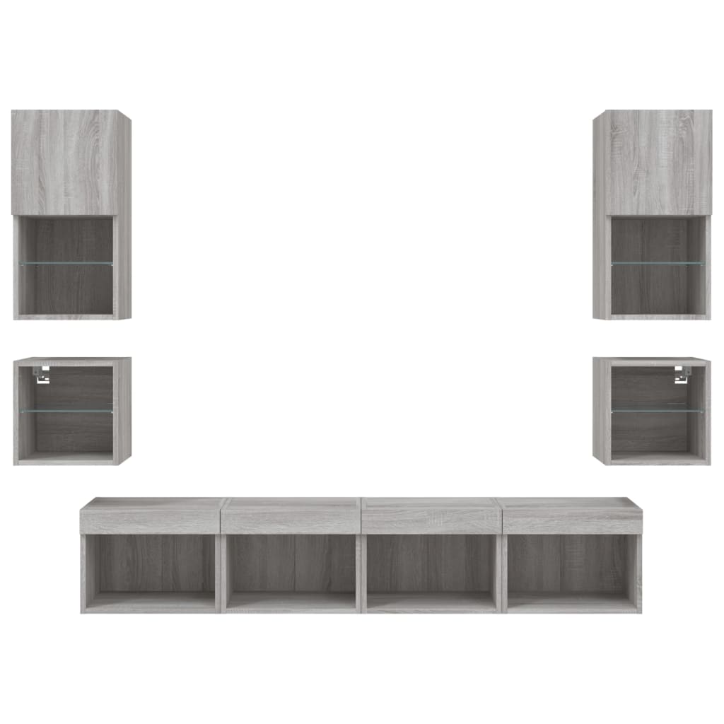 Mobili TV a Muro con LED 8pz Grigio Sonoma Legno Multistrato