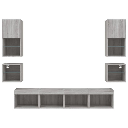 Mobili TV a Muro con LED 8pz Grigio Sonoma Legno Multistrato
