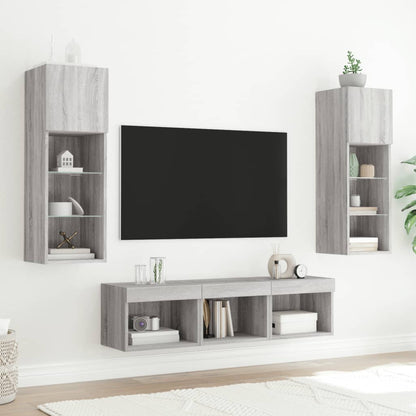 Mobili TV a Muro con LED 5pz Grigio Sonoma in Legno Multistrato