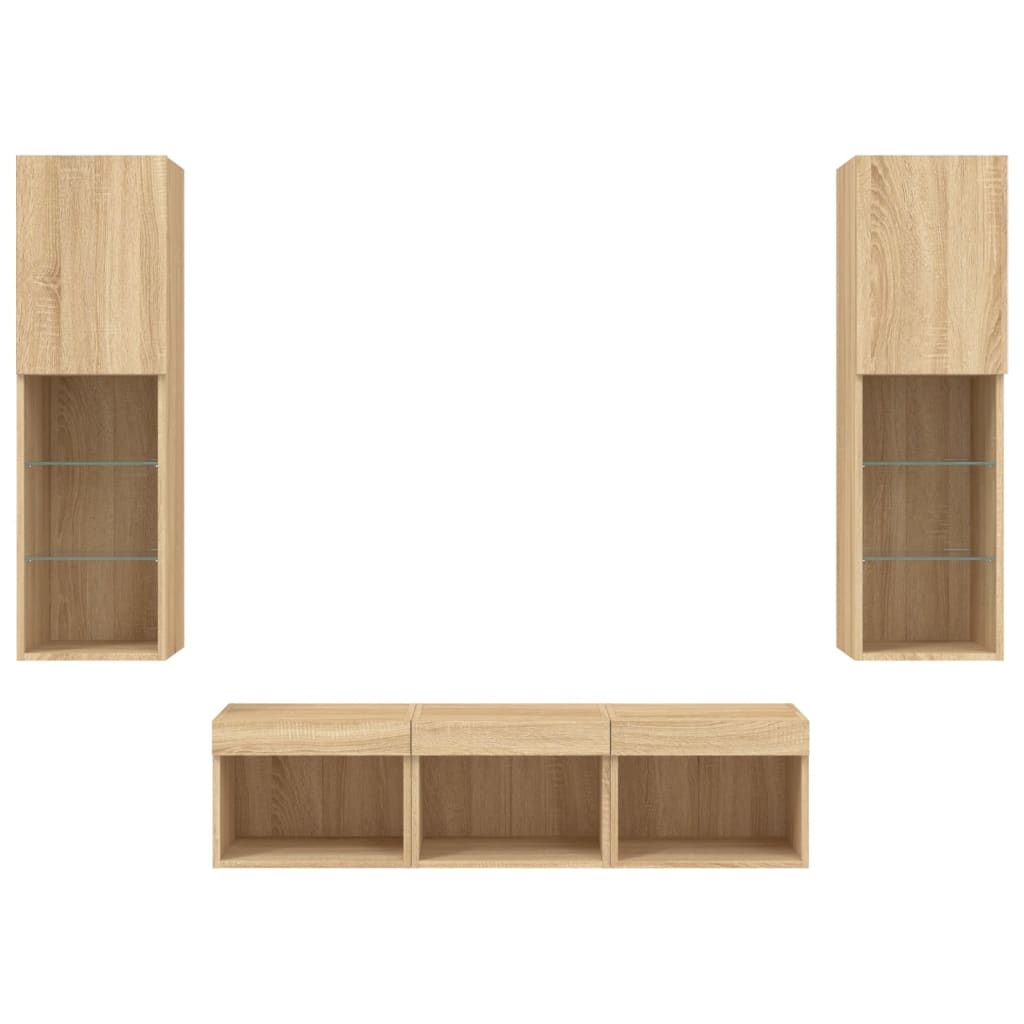 Mobili TV a Muro con LED 5pz Rovere Sonoma Legno Multistrato