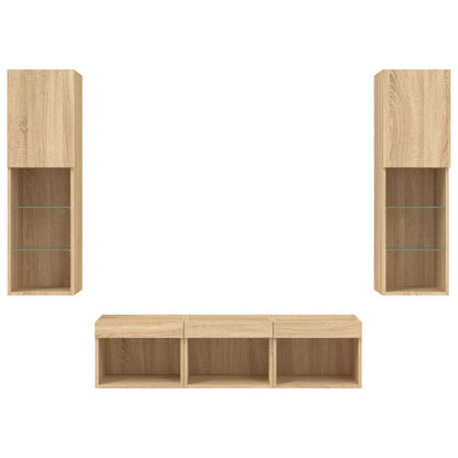 Mobili TV a Muro con LED 5pz Rovere Sonoma Legno Multistrato